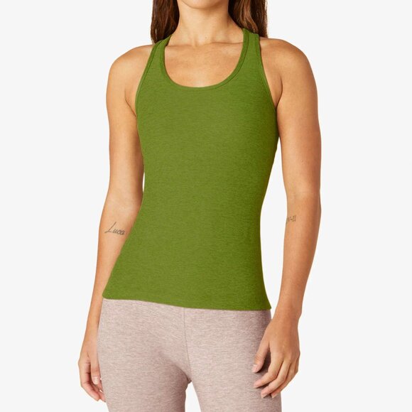 NWT! Beyond YOGA Spacedye Step Up Racerback Tank - Fern Green Heather / S - Picture 1 of 5